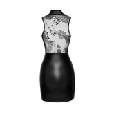 Noir Handmade Power Wetlook Short Dress With Skirt and Tulle Top Black Her Fetish